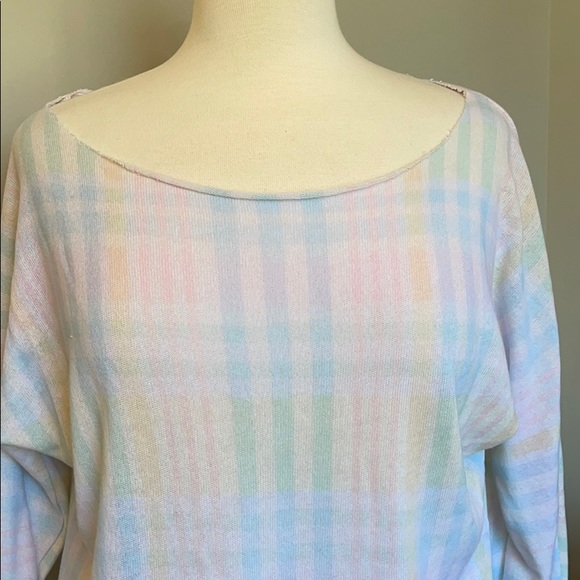 Wildfox Pastel Plaid Knit Raw Hem Sweater - Picture 10 of 12